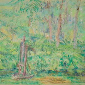 Easel in the Backyard in the Summer by Miriam McClung