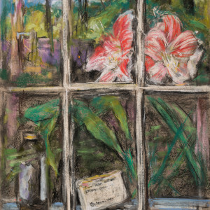 "Amaryllis in the Studio Window" or "Two Are Better than One" by Miriam McClung