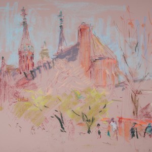 View of St. Paul's Cathedral and Street Scene, Birmingham, Alabama by Miriam McClung