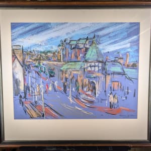 English Village Street Scene by Miriam McClung  Image: With frame. Not color correct.