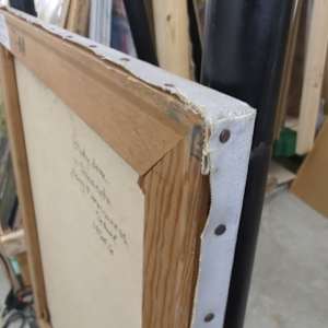 Woman in the White Blouse by Miriam McClung  Image: Side corner of back of work.