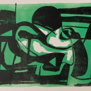 Green Black White Abstract 1/3 by Miriam McClung