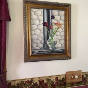 Spring Hearth by Brenda L.B. Kenney  Image: Framed in antiqued gold wood frame with twisted rope accent along the edge.