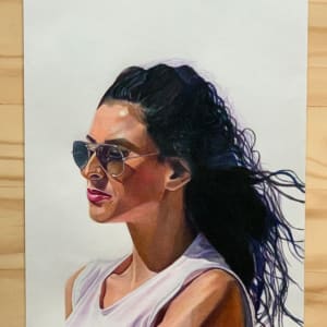Peaceful by Renee Reid  Image: This inspirational original drawing titled Peaceful by Renee Reid is one of three artworks of a woman in sunglasses looking out into the distance. She is introspective and she is peaceful as she takes in her surroundings. 

This one-of-a-kind colored pencil drawing will bring you into a thoughtful and give you a sense of strength.&nbsp;