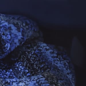 Still Blue Sparkle by Sonia C. C. Colón  Image: Close-up of upper right corner of painting showing scarf detail.