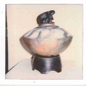 Raku Vessel (with human figure on lid) by A. Wallin