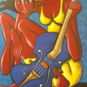 Lady Plays Bass in Yellow Dress by Alejandro Acevedo