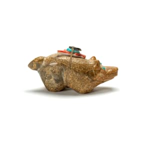Francis Leekya (1915 - 2003) Bear with Bundle, Zuni Stone (Travertine) by Francis Leekya  Image: Francis Leekya (d) Bear with Bundle, Zuni Stone (Travertine)