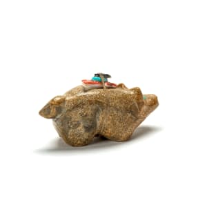 Francis Leekya (1915 - 2003) Bear with Bundle, Zuni Stone (Travertine) by Francis Leekya  Image: Francis Leekya (d) Bear with Bundle, Zuni Stone (Travertine)