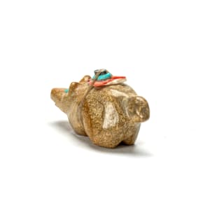 Francis Leekya (1915 - 2003) Bear with Bundle, Zuni Stone (Travertine) by Francis Leekya  Image: Francis Leekya (d) Bear with Bundle, Zuni Stone (Travertine)