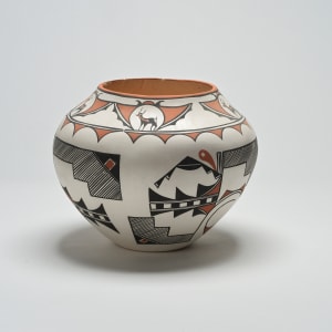 Deer Pot, Clay, Polychrome by Bernadette Chavez  Image: Deer pot by Bernadette Chavez