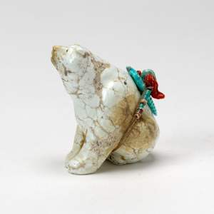 Fred Bowannie: Seated Bear with Bundle, Magnesite by Fred Bowannie (1950-)  Image: Fred Bowannie: Seated Bear with Bundle, Magnesite