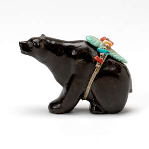 Fred Bowannie: Bear, Black Agate with offering bundle by Fred Bowannie (1950-)  Image: Fred Bowannie: Bear, Black Agate with offering bundle