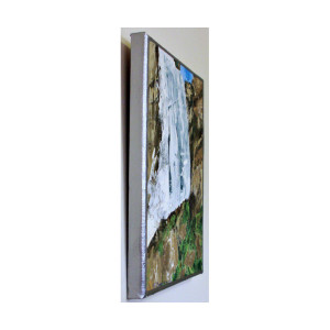 Wyoming Waterfall Waterscape Painting by Helena Kuttner-Giasson  Image: Wyoming Waterfall is a Miniature acrylic on canvas painting depicting one of the many waterfalls cascading down a Grand Teton mountainside.