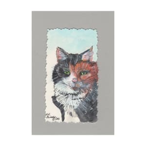 Calico Cat Watercolor Cat Painting by Helena Kuttner-Giasson