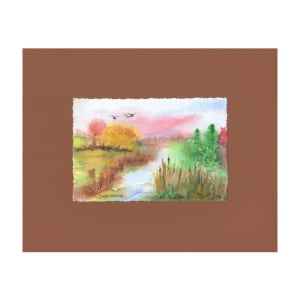 Autumn River Watercolor Landscape Painting by Helena Kuttner-Giasson 