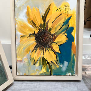 Sunflower with Blue by Carolyn Wonders  Image: Sunflower with Blue can be sold with or without this custom, hand made frame.