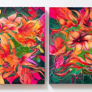 Orange Flowers Diptych by Carolyn Wonders