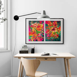 Orange Flowers Diptych by Carolyn Wonders 