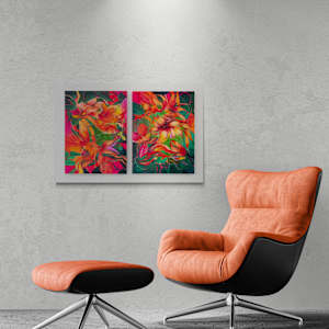 Orange Flowers Diptych by Carolyn Wonders 