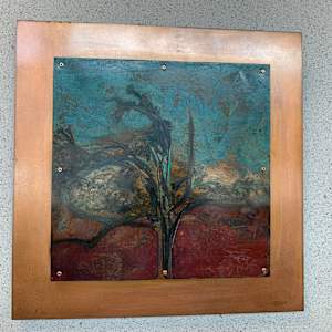 Three abstract paintings on copper 