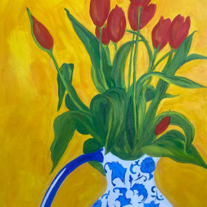Tulips In a Delft Vase by Tessa Goble