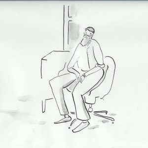 Rabbi in office chair (two drawings) by Sarah Jane Lapp 