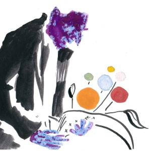 010home-105eblow (Purple faced man holding flowers by Sarah Jane Lapp 