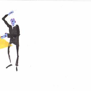 010home_015pain (Eulogist at yellow table in pain) by Sarah Jane Lapp 