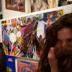 Redemption by Sarah Jane Lapp  Image: Redemption at Skyje Gallery with SJL and hair