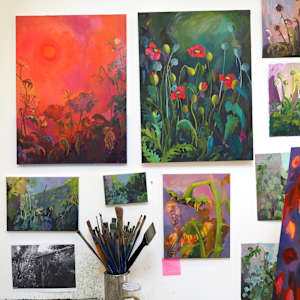 Umbellifer Husks Against a Fire Sky by Claire Elliott 