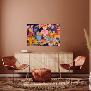 Tablescape in Blue, Yellow and Pink by Caryl Hull-Leavitt 