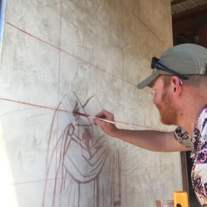 Sinopia for Saint Innocent & Saint Jacob Netsvetov Fresco by iLia Fresco  Image: Fr Demetrios working on Sinopia