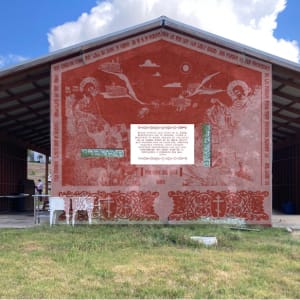 Sinopia for Saint Innocent & Saint Jacob Netsvetov Fresco by iLia Fresco  Image: Visualization off the main wall of Summer Prayer Pavilion for Sgraffito