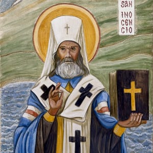Saint Innocent of PM - Santo Inocencio - Buon Fresco Sgraffito Icon by iLia Fresco