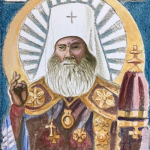 Saint Innocent with Rays - Sgraffito Fresco Icon by iLia Fresco