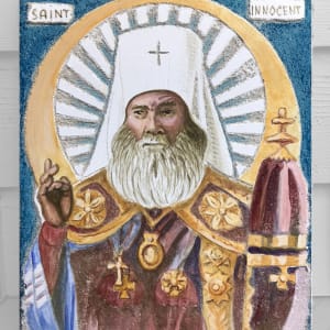 Saint Innocent with Rays - Sgraffito Fresco Icon by iLia Fresco 