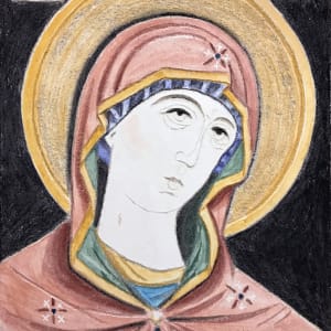 Mother of God after Andronicus Theotokos III - Sgraffito Fresco Icon by iLia Fresco