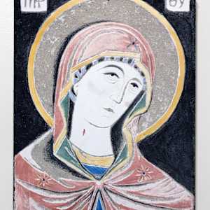 Mother of God after Andronicus Theotokos II - Sgraffito Fresco Icon by iLia Fresco, Image 1.