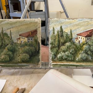 Tuscan Hillside Fresco – study on sand intonaco for Canaan Builders Fresco by iLia Fresco 
