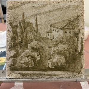 Tuscan Hillside Fresco – study on sand intonaco for Canaan Builders Fresco by iLia Fresco 
