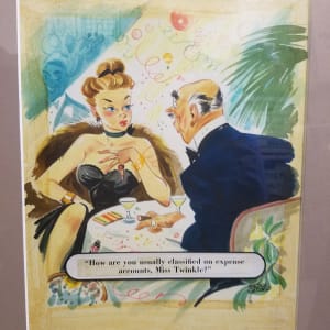 Men's magazine cartoon "How are you usually classified on expense accounts, Miss Twinkle" by Wilson Cutler