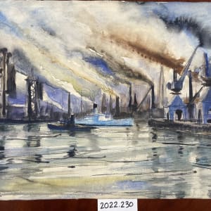 Untitled (Harbor Scene with Factory Smoke Stacks) by Michael Lester, Image 1.