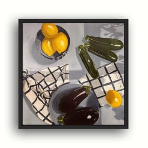 Eggplant On Table #3 | Framed by amanda rubenstein 