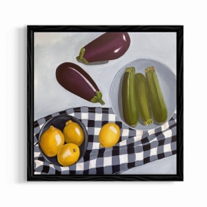Eggplant On Table #3 | Framed by amanda rubenstein 