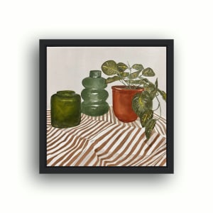 Green Vases and Pot Plant | Framed by amanda rubenstein 