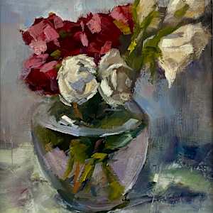 White/Red Roses In Glass Vase by Olga Hegner, Image 1.