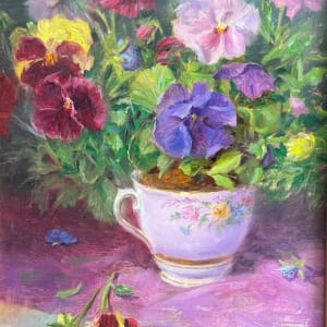 Pansies in Antique Teacup by Denise Franzino