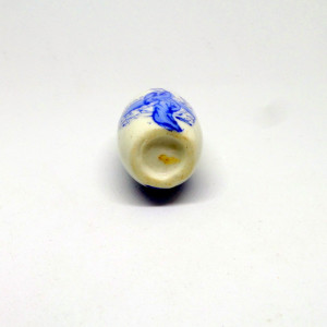 Round Porcelain Chinese Blue and White Snuff Bottle with Painting of a Lady and Stone Topper by Tristina Dietz Elmes 