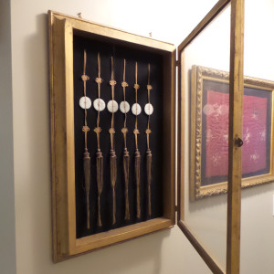 Asian Ceramic Chinese Lantern Medallions on Braided Silk Cord - 6 Mounted in Gold Gilt Frame by Tristina Dietz Elmes 
